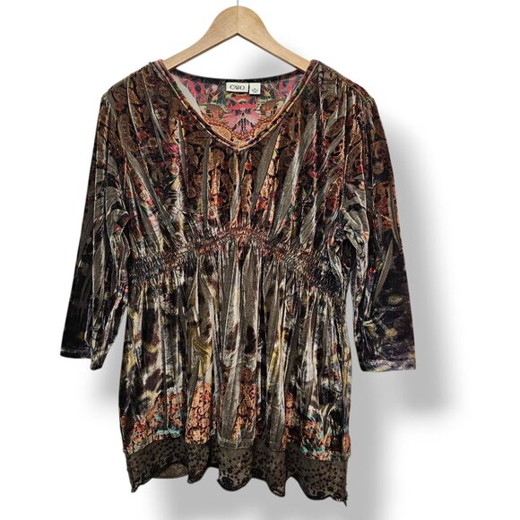 Y2K Velvet Babydoll Top XL Tunic Lace Sequins Hem Dark Fairy Grunge Whimsy Boho - Picture 11 of 12